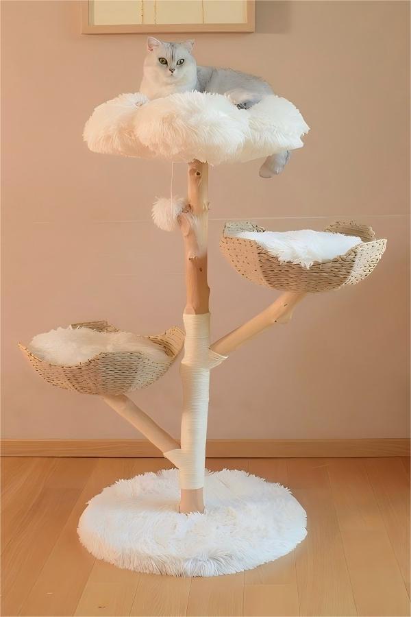 Double - Den Cloud - Style Solid Wood Cat Tree